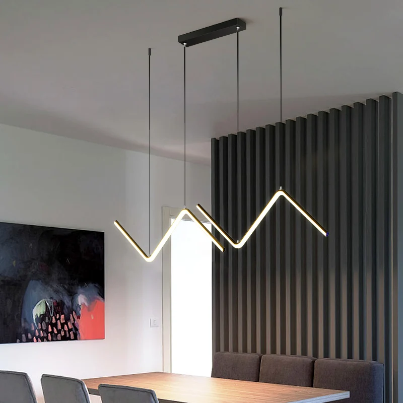 Modern Tavan Led Avize Dalga Şekli Asılı Demir Sanat Lamba Yemek Odası bar masası sarkıt aydınlatma Dekor - 1