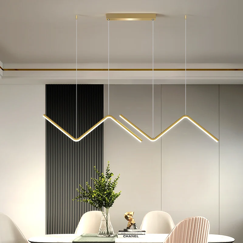 Modern Tavan Led Avize Dalga Şekli Asılı Demir Sanat Lamba Yemek Odası bar masası sarkıt aydınlatma Dekor - 2