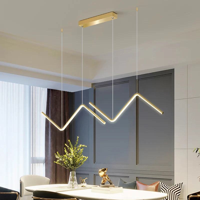 Modern Tavan Led Avize Dalga Şekli Asılı Demir Sanat Lamba Yemek Odası bar masası sarkıt aydınlatma Dekor - 4