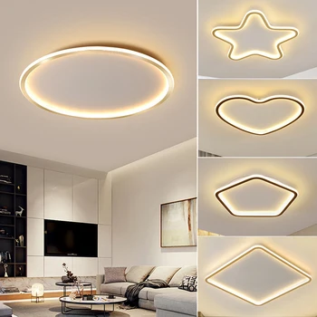 Modern Basit LED Tavan Lambası Oturma Yemek Odası Yatak Odası Çalışma Altın Siyah Yuvarlak Kapalı Cilalar RC Kısılabilir Aydınlatma