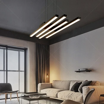 Modern LED Avizeler Siyah Alüminyum Minimalist Çizgi Yaratıcı Lamba Kablosu Ayarlanabilir Fuaye Yemek Odası Yatak Odası İçin