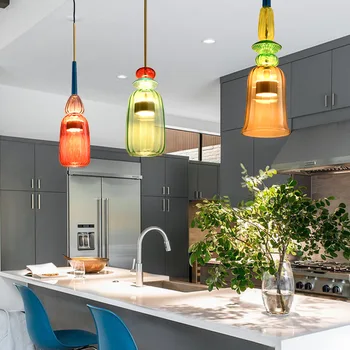 Modern Minimalist kolye ışıkları restoran mutfak yaratıcı yatak odası başucu Bar renkli cam kolye ışık aydınlatma armatürleri