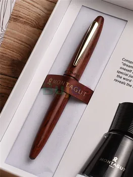 Montagut İplik Kalem Kapağı, Klasik Zarif Ahşap Yüksek dereceli dolma kalem, Kavisli Ucu Güzel kaligrafi kalemi Hediye kutu seti