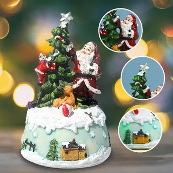 Noel ağacı müzik kutusu noel reçine el sanatları müzik renkli ışıklar dekoratif süs ev oturma odası Santa dekor