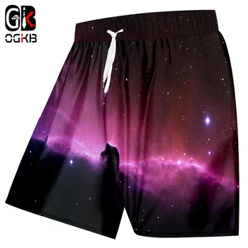 OGKB Yüzme Şort Erkekler Serin Baskı Galaxy Uzay 3D Plaj Kurulu Şort Adam Bermuda Masculina Slim Fit Boxer Pantolon Dropshipping