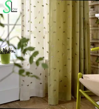 Pamuk Nakış Lobüler Doku Perde Yaprakları İşlemeli Pastoral Pencere Fransız Perdeleri Sırf Yatak Odası Oturma Odası İçin İplik