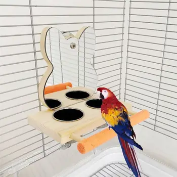Papağanlar Ayna Platformu Kuşlar Ahşap Oyuncaklar Gıda Konteyner Levrek Playgym Paslanmaz Çelik Besleyici Kaseler Amerika Papağanı Lovebird Kakadu