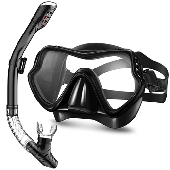 Profesyonel Kuru Şnorkel Seti Panoramik Tüplü dalış maskesi Temperli Cam Geniş Alan Şnorkel Ekipmanları Yetişkin için