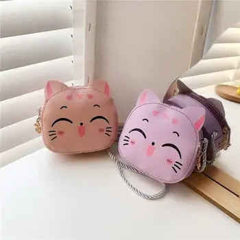 PU Deri Kızların Mini omuzdan askili çanta Güzel çocuk Küçük postacı çantası Sevimli Karikatür Kedi bozuk para cüzdanı Çocuklar için Cüzdan Çanta