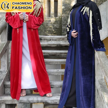 Ramazan Arapça Moda Dikiş İnci Hırka Müslüman Kadınlar İçin Uzun Kollu Altın Nakış Kadife Kimono İslam Giyim