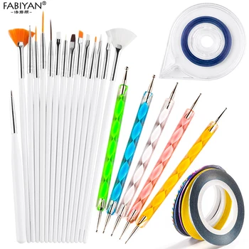 Set 15 Fırça + 5 Süsleyen Kalem + 5 Rolls Bant Çizgi Hattı İpuçları + 1 Kılıf Tutucu Nail Art Jel UV Lehçe Çizim Manikür Araçları