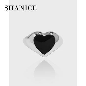 SHANICE Ins azınlık tasarım minimalist geometrik kalp şeklinde sır doku S925 ayar gümüş açık halka kadın