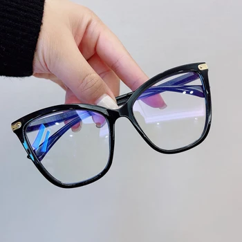 Siyah kedi göz gözlük çerçeve kadın Anti-mavi ışık gözlük Retro büyük kelebek çerçeve optik ayna bilgisayar gözlük