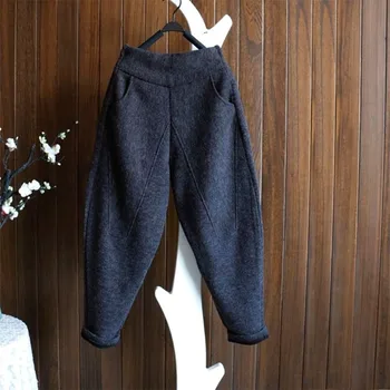 Sonbahar Kış Yeni Sanat Stil Kadın Elastik Bel Gevşek Pantolon Örgü Pamuk Kalınlaşmak Sıcak Casual harem Pantolon Boyutu 4XL V121