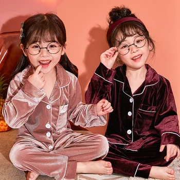Sonbahar Kış Çocuk Kadife Pijama Set Genç Sıcak Kadife Pijama Kız Loungewear Çocuklar uzun kollu Pijamas Ev Tekstili takım elbise