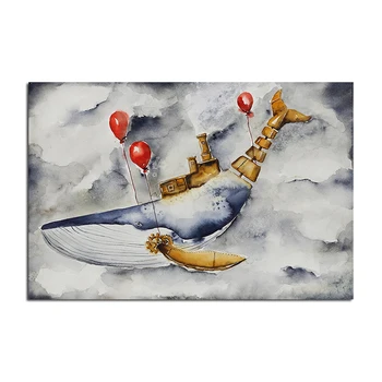 Soyut Balina Balon Deniz Feneri Tuval Boyama Karikatür Hayvan Posteri ve Baskılar Duvar Sanatı Çocuk Odası Kreş Duvar Dekor