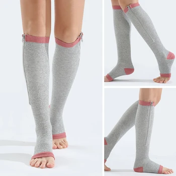 Spor basınçlı çoraplar Sıkıştırma Fermuar Çorap Elastik Bacak Çorap Damarlar Tedavi Fermuar Profesyonel Bacak Desteği Kadın Çorap