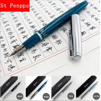 St Penpps 601A Vakum dolma kalem Pistonlu Tip Mürekkep Kalem Gümüş Kap F / M / Fude Ucu İş Kırtasiye Ofis Okul Malzemeleri