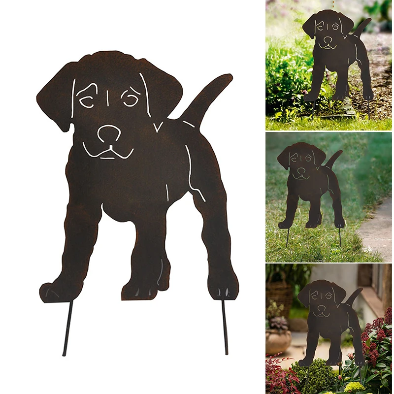 Sıcak Sanat Siluet Yavru Köpek Hayvan Ekleme Şekli Ferforje Bahçe Kazık Çim Açık Yard Dekor - 1