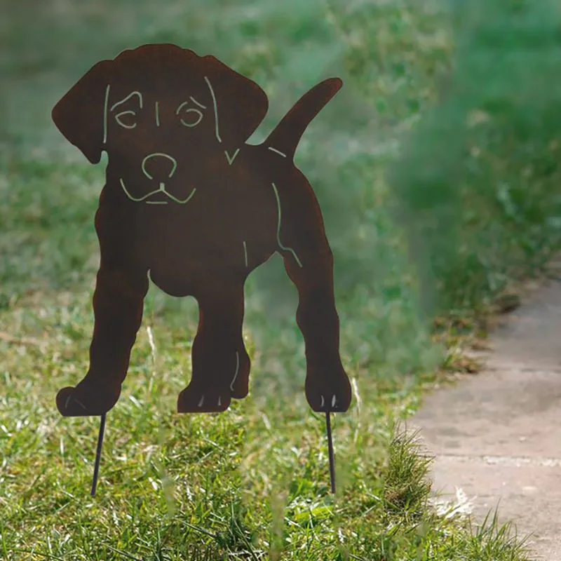 Sıcak Sanat Siluet Yavru Köpek Hayvan Ekleme Şekli Ferforje Bahçe Kazık Çim Açık Yard Dekor - 3