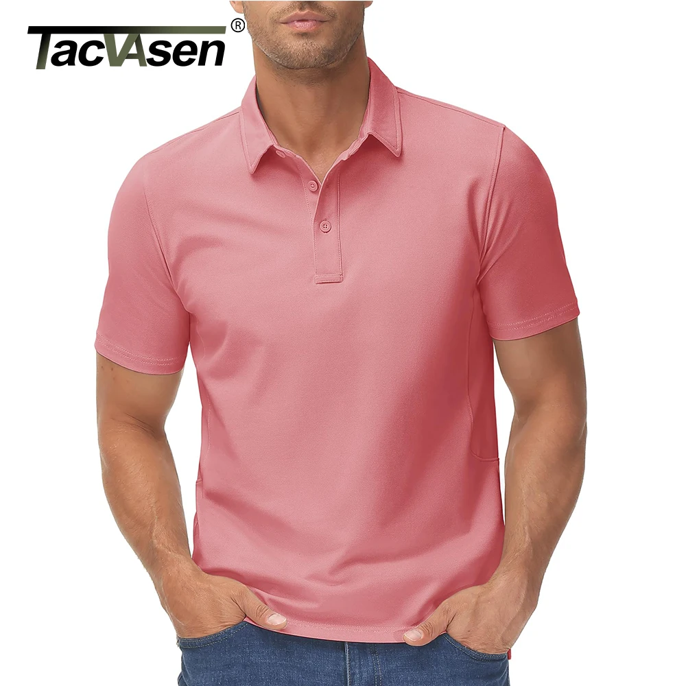 TACVASEN Yaz %72 % Pamuk Polo T-Shirt Erkek Nefes Golf polo tişört Aktif spor yürüyüş Tee gömlek Casual Çalışma Üstleri Erkek - 1