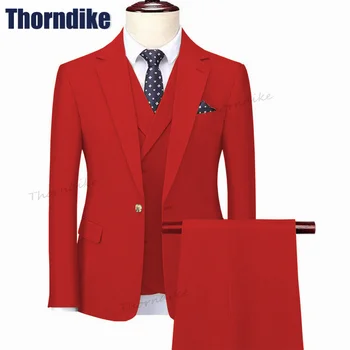 Thorndike Lüks Casual Erkek Takım Elbise Iş Slim Fit Blazer Setleri Çentik Yaka 3 Adet Düğün Abiye Kostümleri Hommes