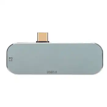 Tip C Hub PD şarj portu 5 in 1 Sıcak Fiş Fonksiyonu Gümüş Alüminyum Alaşım USB C Hub Multiport Adaptörü Tablet için
