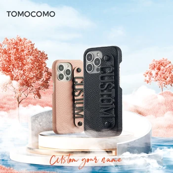 Tomocomo Deri Tutma Kayışı Özel Ad Siyah Büyük Küçük Metal Mektup telefon kılıfı İçin İPhone14 14ProMax 13 12 Mini 11 Cep Telefonu