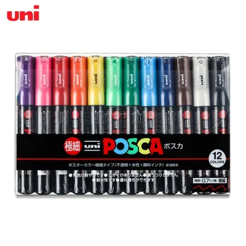 Uni Posca boya kalemi Kalem Seti 12 (PC-1M 12C) -0.7 mm Ekstra İnce Nokta Mermi Ucu Boyama Kalem DIY Projeleri için Özel