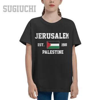 Unisex Gençlik Erkek / Kız Filistin EST.1988 Kudüs Sermaye T-shirt Çocuk tişört tee %100 % Pamuk T Gömlek o-boyun kısa Çocuk