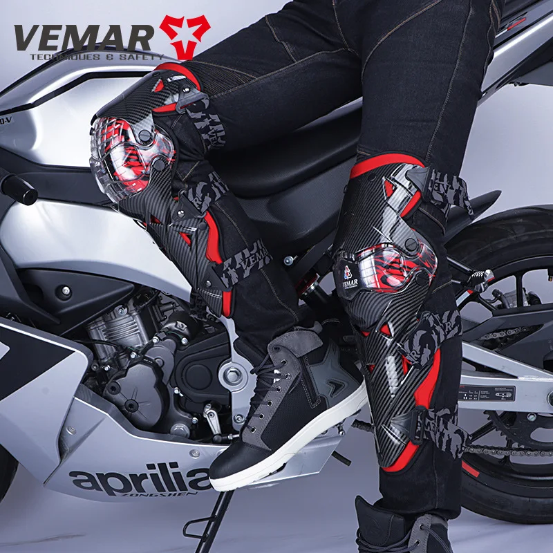 VEMAR Motosiklet KneePad Erkekler Karbon fiber koruyucu donanım Diz Koruyucu Diz Koruyucu Dişli Motocross MX Diz Pedleri Yarış Moto - 1