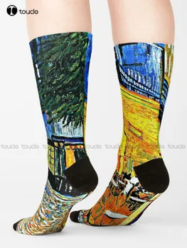 Van Gogh-Cafe Teras Place Du Forum Arles Çorap Beyaz futbol çorapları Erkekler Tasarım Mutlu Sevimli Çorap Yaratıcı komik çoraplar Hediye Sanat