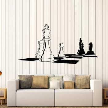 Vinil Duvar Çıkartması Satranç Satranç Tahtası Siyah Beyaz Entelektüel Oyun duvar çıkartmaları Yatak Odası Oturma Odası Ev Dekorasyon sanatsal fresk M103