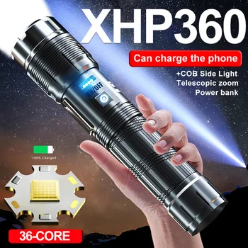 XHP360 Yüksek Güç LED el fenerleri zoom İle Süper Parlak Açık kamp ışığı Uzun Atış Taktik El Feneri acil durum taşınabilir güç kaynağı