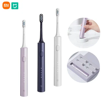 Xiaomi Mijia Sonic Elektrikli Diş Fırçası T302 Antibakteriyel 4 fırça Kafası 4 Modları Kablosuz şarj standı IPX8 Diş Fırçası Seti