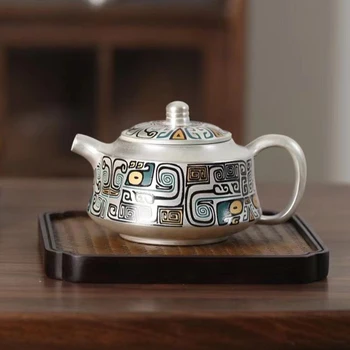 Yaldızlı Gümüş çay seti Çin Şık el yapımı çaydanlık ışık lüks demlik Çay Fincanı Ev Gümüş Kaplama El Boyama çay seti