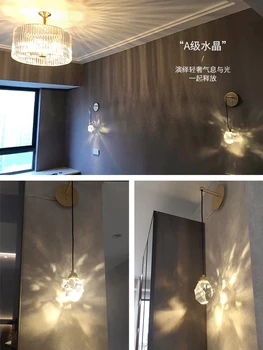 Yaratıcı kristal süspansiyon tel duvar lambası Modern bakır ana yatak odası başucu lambası oturma odası giriş ışık lüks duvar lambası