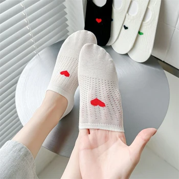 Yaz Kadın Çorap Terlik Yeni Örgü Nefes Pamuk Kalp Sevimli Görünmez Çorap Kadın Japon Tarzı kaymaz No Show Çorap