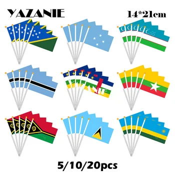 YAZANIE 14 * 21cm 5 adet Solomon Adaları Mikronezya Özbekistan Botsvana Orta Afrika Myanmar Vanuatu Saint Lucia Ruanda El Bayrağı