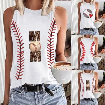 Yelek Üst Beyaz T Shirt Kadınlar İçin Moda Baskı Gevşek Tank Top Kolsuz O-Boyun Yaz Rahat Kadın beyzbol sopası Kız T-Shirt