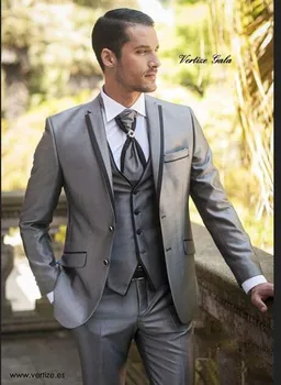 Yeni 2020 Ismarlama Takım Elbise Gümüş Damat Smokin Groomsmen En İyi Erkek Takım Elbise Slim Fit Erkek Düğün / İş / Damat Takım Elbise Ceket + Pantolon + Yelek