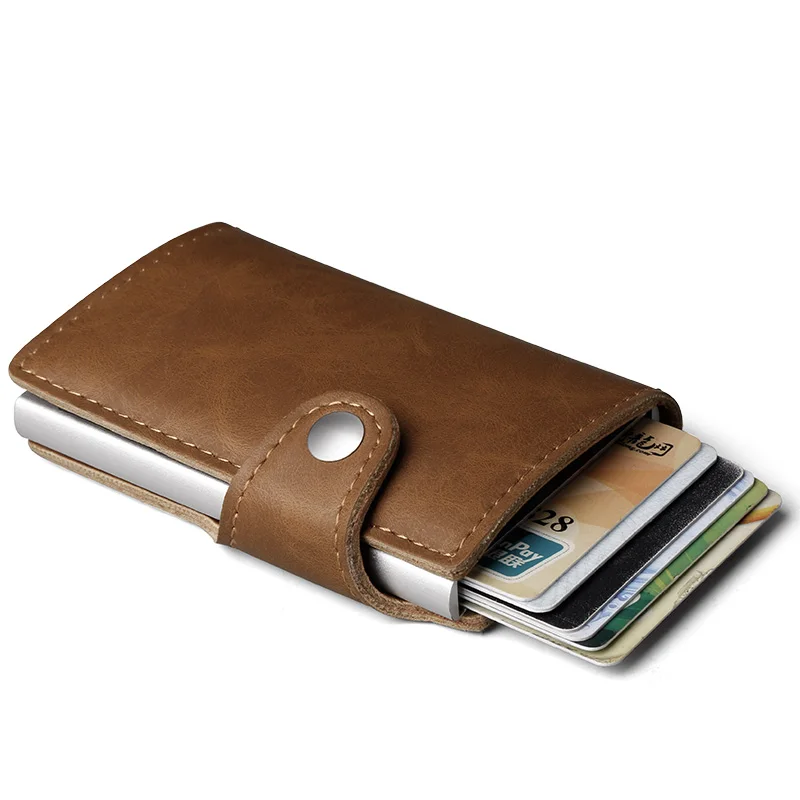 Yeni Anti-hırsızlık Yüksek Kaliteli Metal Kadın Erkek kart tutucu Rfıd Alüminyum kredi kart tutucu s Rfıd Engelleme Deri Mini cüzdan - 0