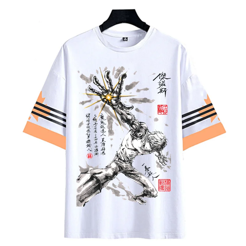Yeni T Shirt Anime Tek Yumruk Adam Mürekkep yıkama boyama T Shirt Erkek kadın kısa kollu tişört - 1