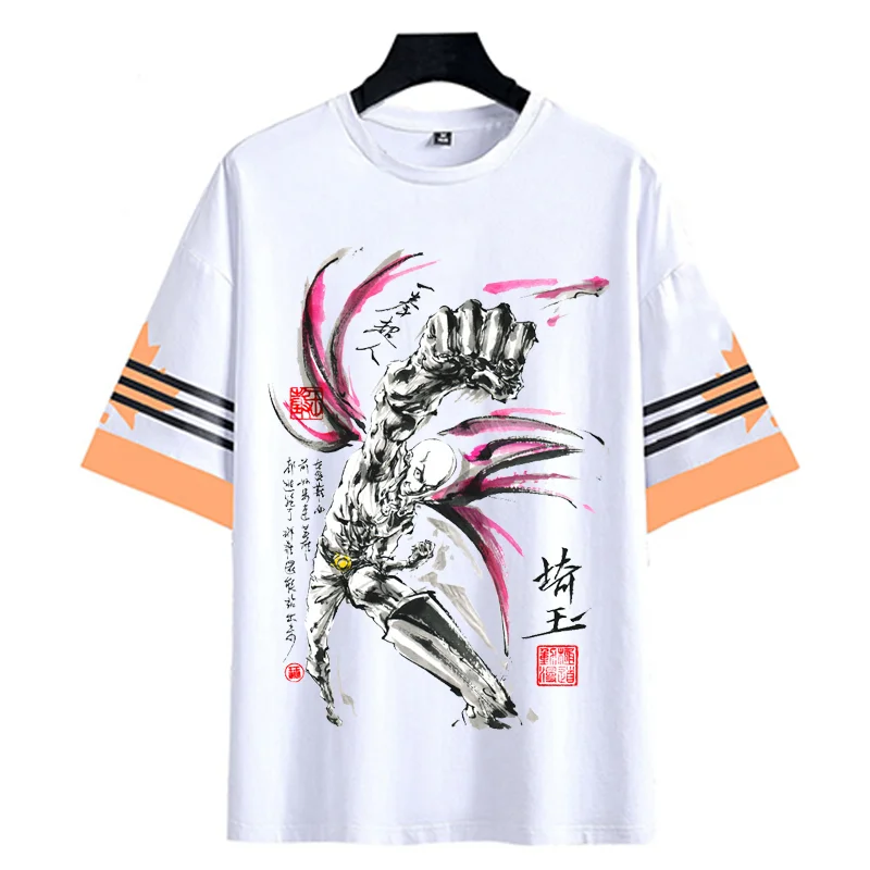 Yeni T Shirt Anime Tek Yumruk Adam Mürekkep yıkama boyama T Shirt Erkek kadın kısa kollu tişört - 2