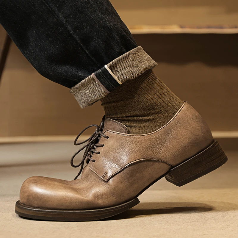 Yeni Tasarım Hakiki Deri Kalın Taban Lüks İş Ofis Derby Ayakkabı Erkekler Rahat düz ayakkabı Mokasen Erkek deri ayakkabı 5C - 1
