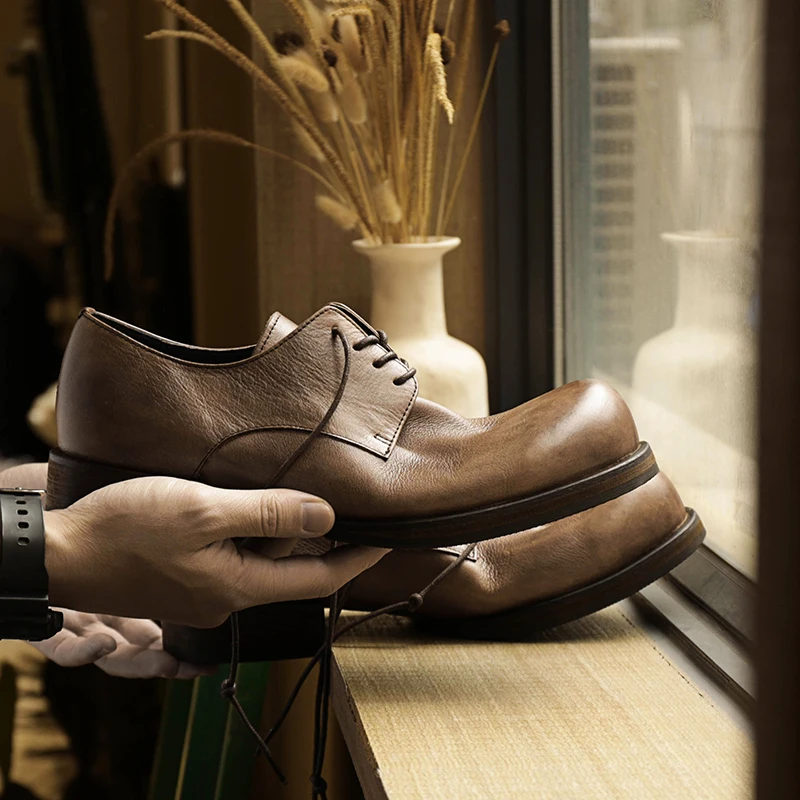 Yeni Tasarım Hakiki Deri Kalın Taban Lüks İş Ofis Derby Ayakkabı Erkekler Rahat düz ayakkabı Mokasen Erkek deri ayakkabı 5C - 2