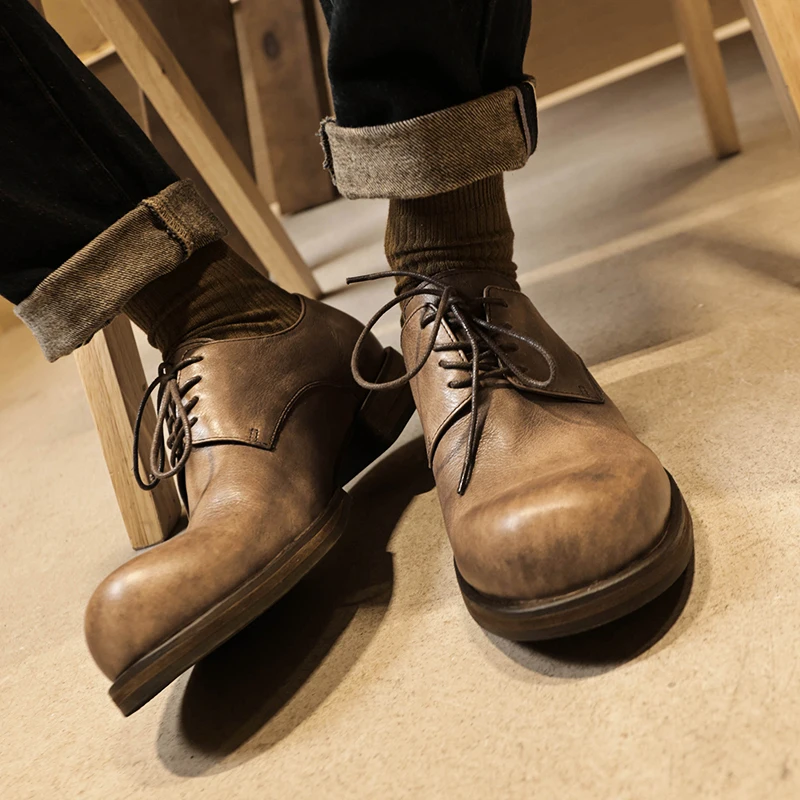 Yeni Tasarım Hakiki Deri Kalın Taban Lüks İş Ofis Derby Ayakkabı Erkekler Rahat düz ayakkabı Mokasen Erkek deri ayakkabı 5C - 3