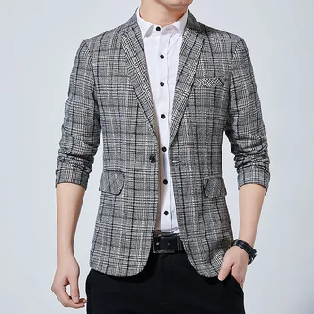 Yeni Marka Erkek Blazers Slim Fit Takım Elbise Erkekler için İş Resmi Ceket Erkek Düğün Takım Elbise Ceketler Erkek Moda Ekose Blazer Ceket