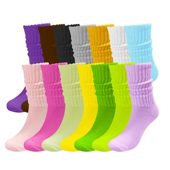 Yeni Pamuk Slouch Çorap Ezme Gevşek Yığılmış Tıknaz Katı Dört Mevsim Spor Orta Tüp Çorap Lise Kızlar Çorap