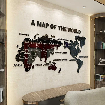 Yeni varış Dünya haritası Bulmaca Akrilik 3D duvar çıkartmaları Oturma odası kanepe zemin DIY sanat duvar dekor Çalışma odası dekorasyon
